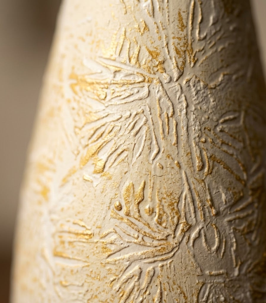 Artisanal Textured Floral Fluted Urn Vase - Detailed Artisan View 4 | House of Mandana