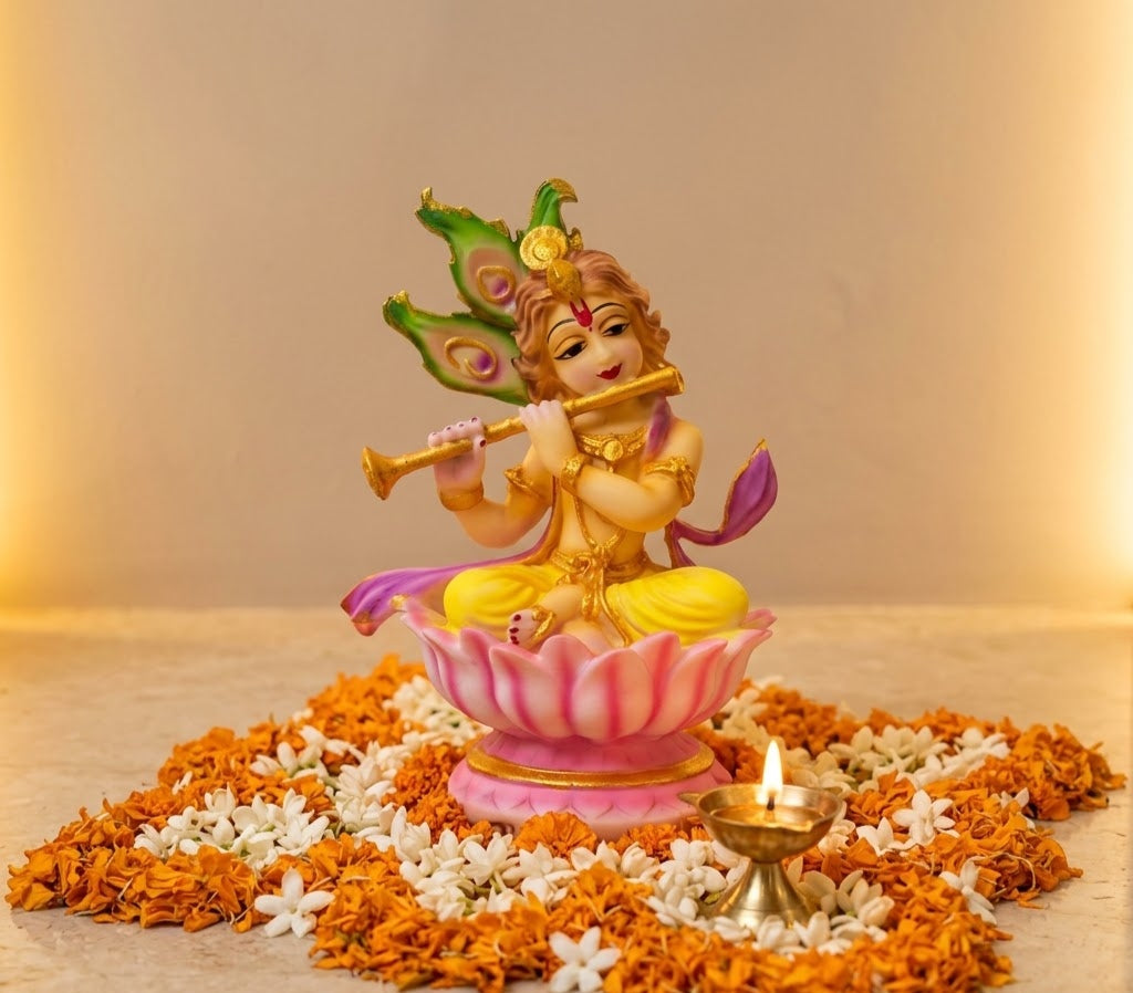 Little Krishna Blossom Handcrafted Lotus Altar Idol