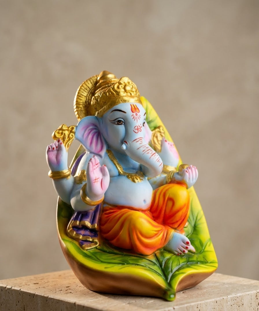 Leaf of Divine Ganesha Handcrafted Sacred Table Idol