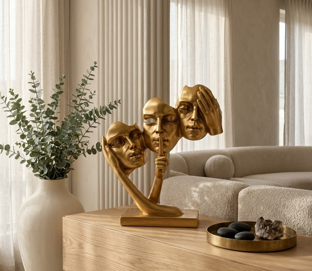 The Trinity: Three Faces Abstract Sculpture - Master Artisan Craftsmanship & Detail Angle | House of Mandana