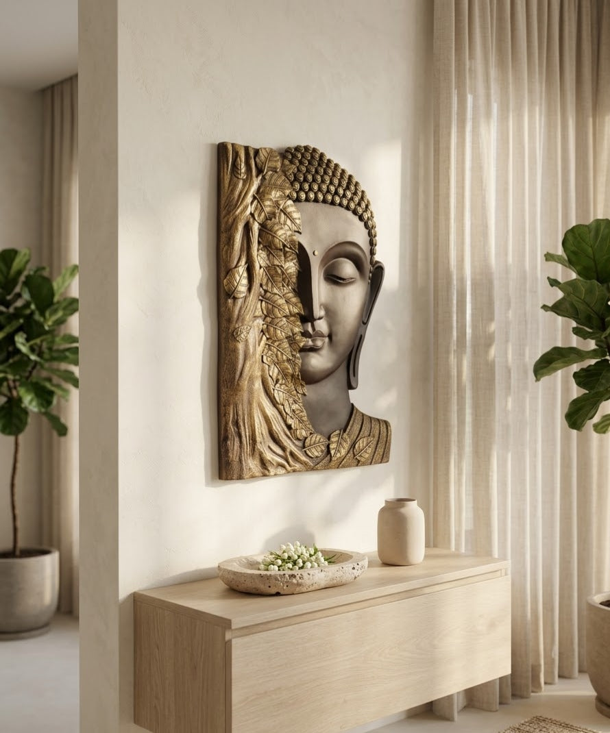 Bodhi Leaf Buddha Relief Handcrafted Wall Decor