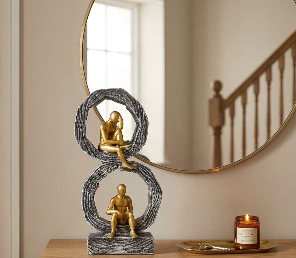 Golden Thoughtful Silhouette Circular Ring Sculpture