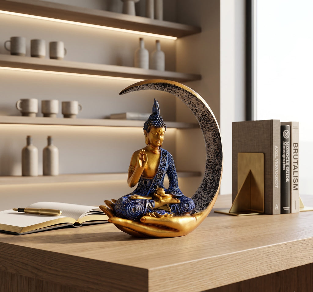 Crescent Serenity Buddha – Twilight Gold Edition - Detailed Artisan View 6 | House of Mandana