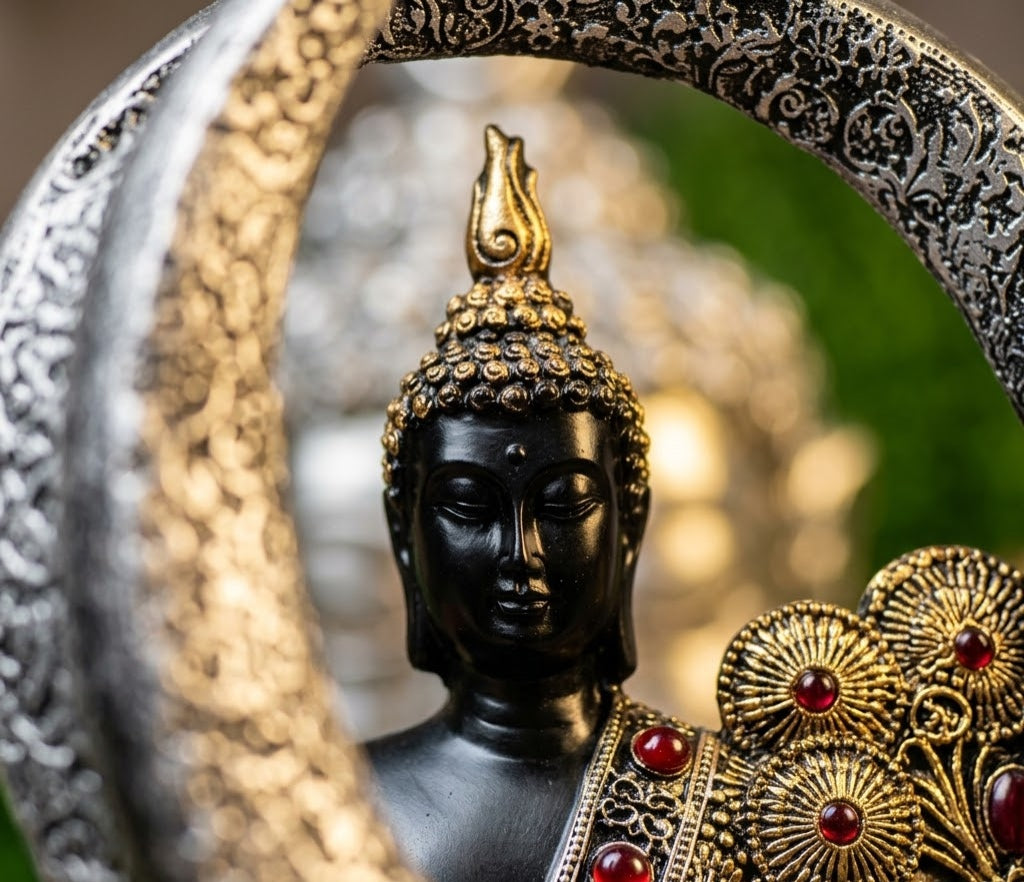 Celestial Crescent Moon Buddha Table Accent - Detailed Artisan View 4 | House of Mandana