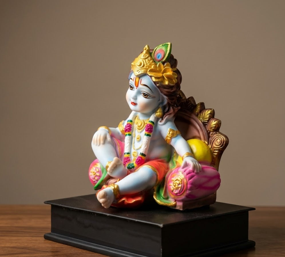 Lotus Bloom Krishna Seated Joyful Altar Murti