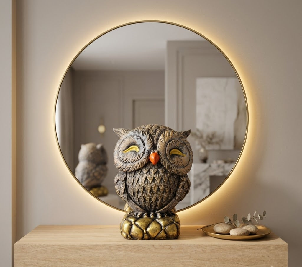 Golden-Eyed Artisanal Owl Table Figurine - Detailed Artisan View 4 | House of Mandana