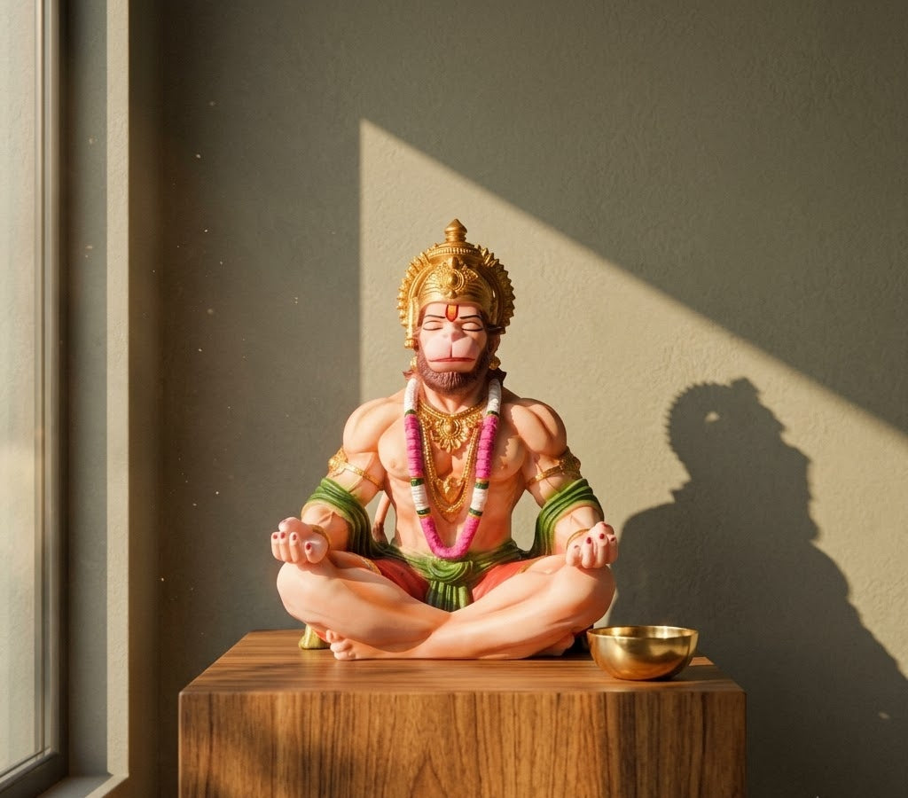 Meditative Hanuman Handcrafted Sacred Altar Idol