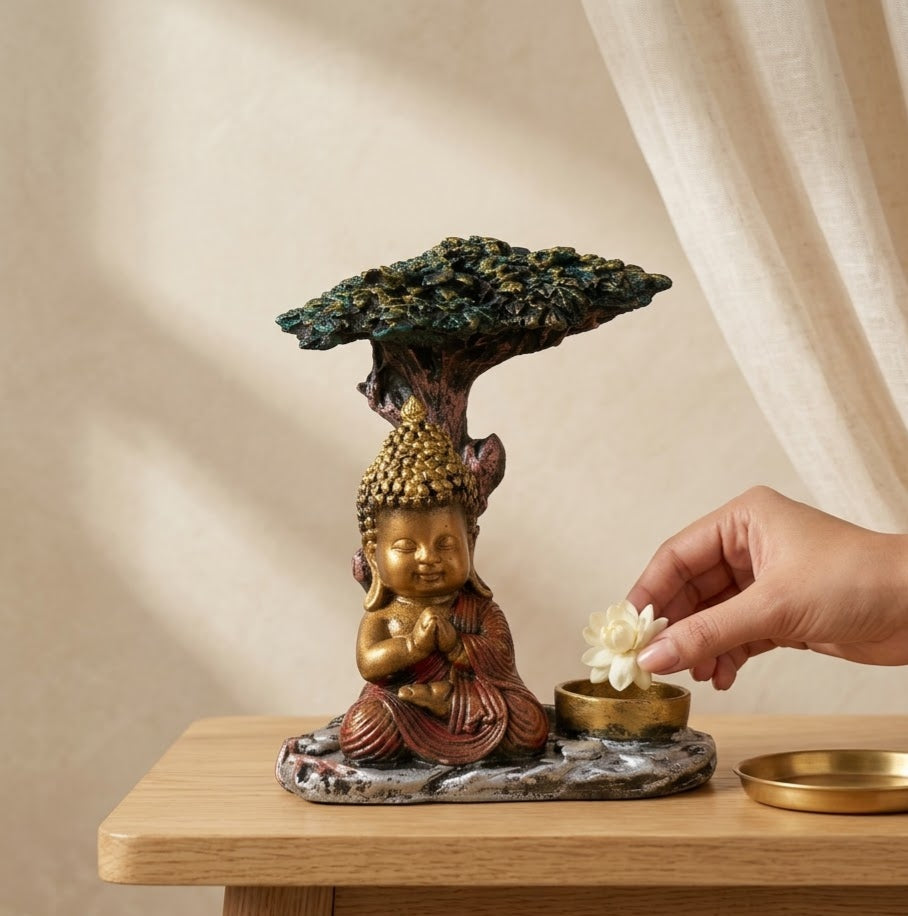 Illuminated Zen Buddha Indoor Water Feature - Handcrafted Solid Luxury Decorative Fountains | House of Mandana