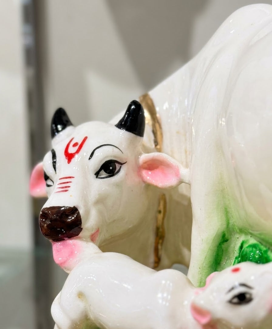 Sacred Kamadhenu Cow & Calf Handcrafted Figurine