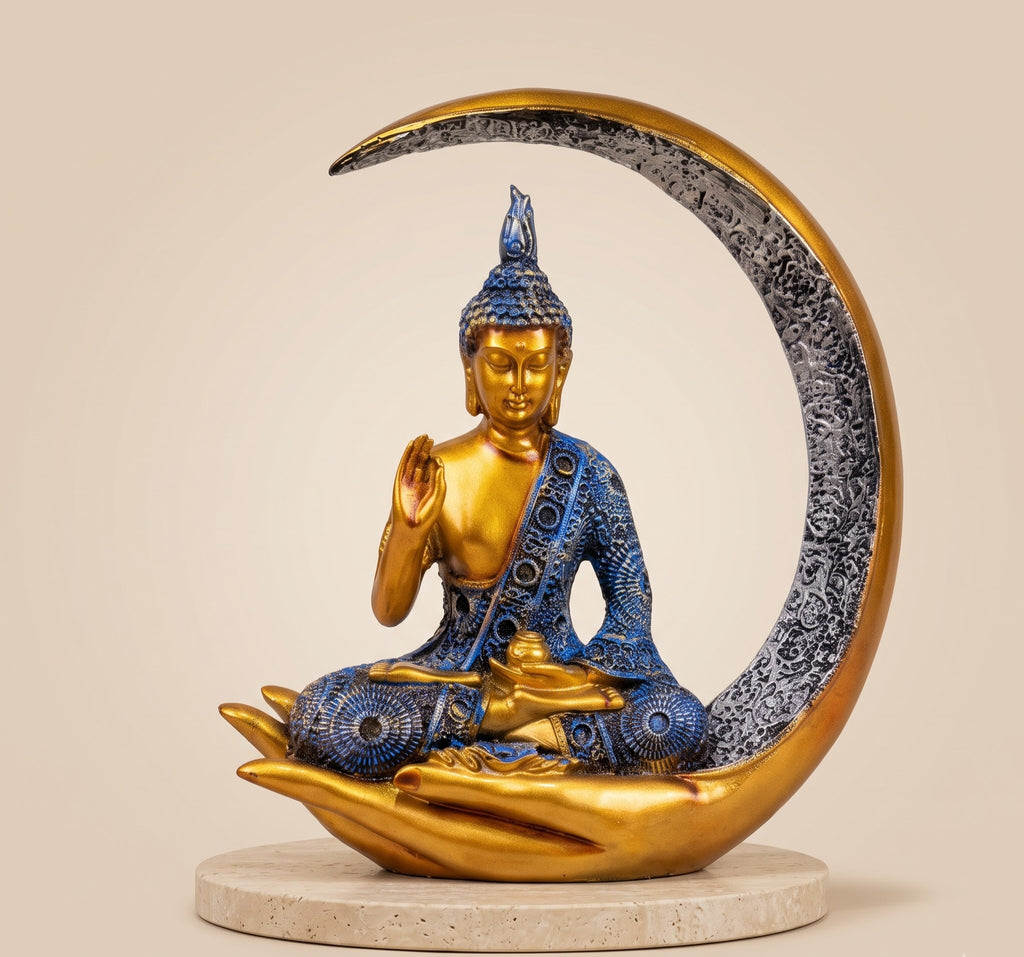 Crescent Serenity Buddha – Twilight Gold Edition - Detailed Artisan View 4 | House of Mandana