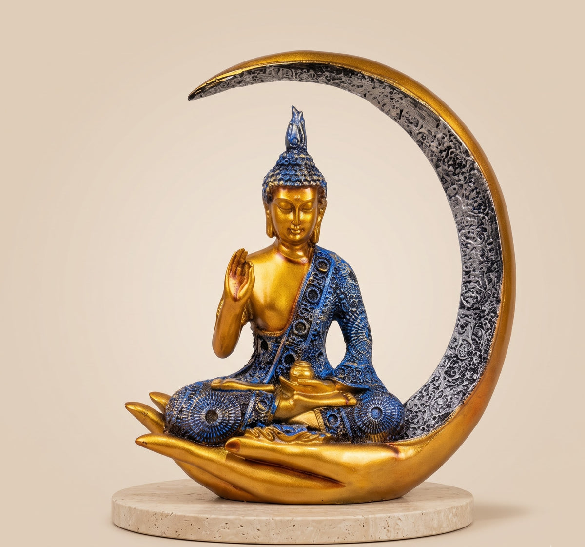 Crescent Serenity Buddha – Twilight Gold Edition - Detailed Artisan View 4 | House of Mandana