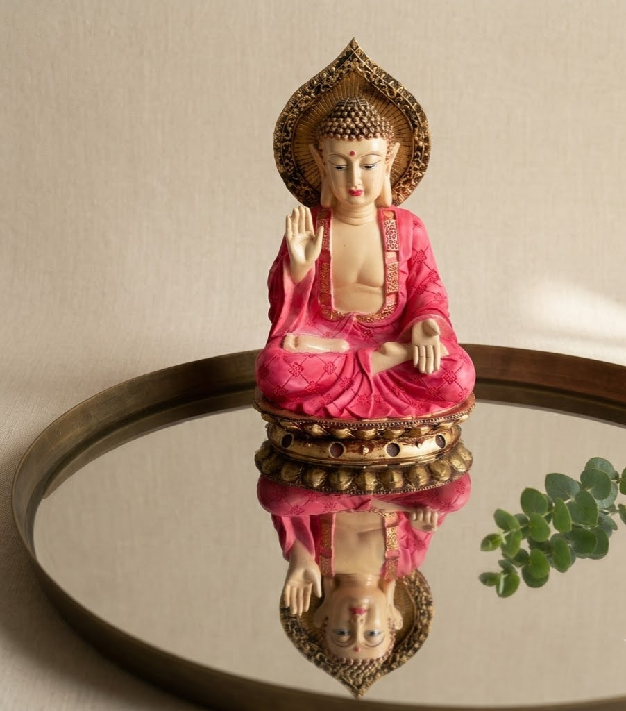 Blush Serenity Meditating Buddha Figurine - Living Room & Mandir Decor Placement | House of Mandana