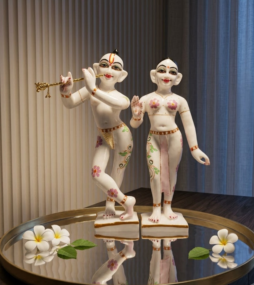 Pristine Makrana White Radha Krishna Sculptures - Detailed Artisan View 4 | House of Mandana
