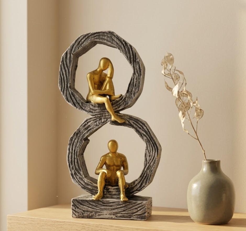 Golden Thoughtful Silhouette Circular Ring Sculpture