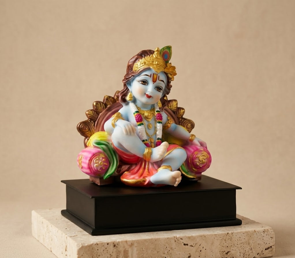 Lotus Bloom Krishna Seated Joyful Altar Murti