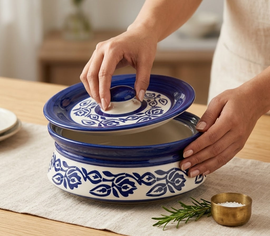 Indigo Heritage Lidded Ceramic Casserole - Handcrafted Solid Luxury Kitchen & Dining | House of Mandana